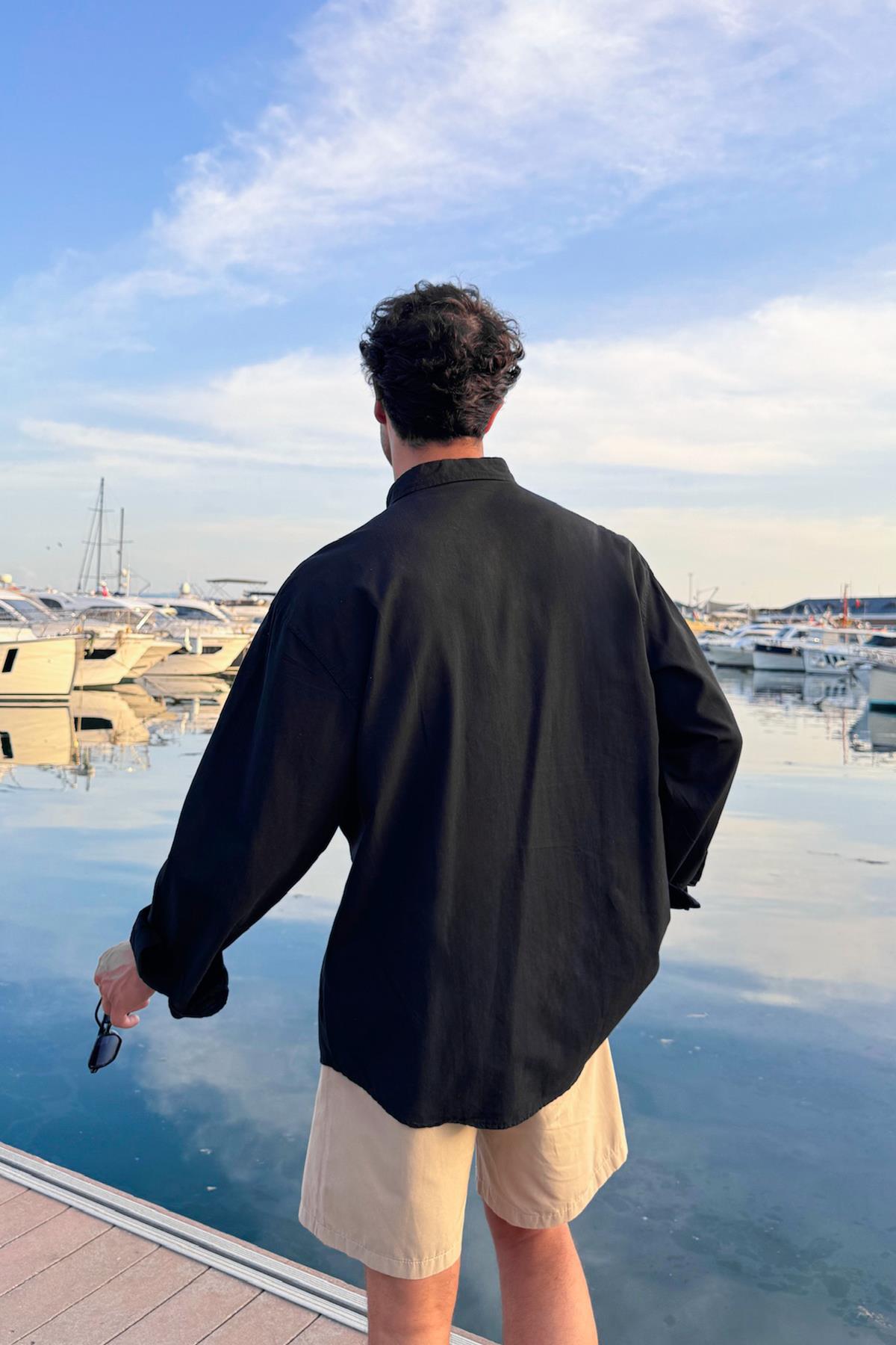 Basic Keten Gömlek Siyah