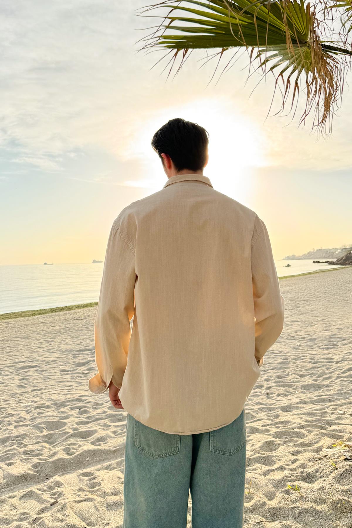 Basic Keten Gömlek Bej