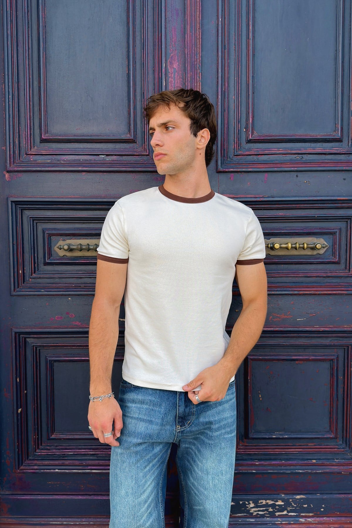Ecru Brown Ringer Tee