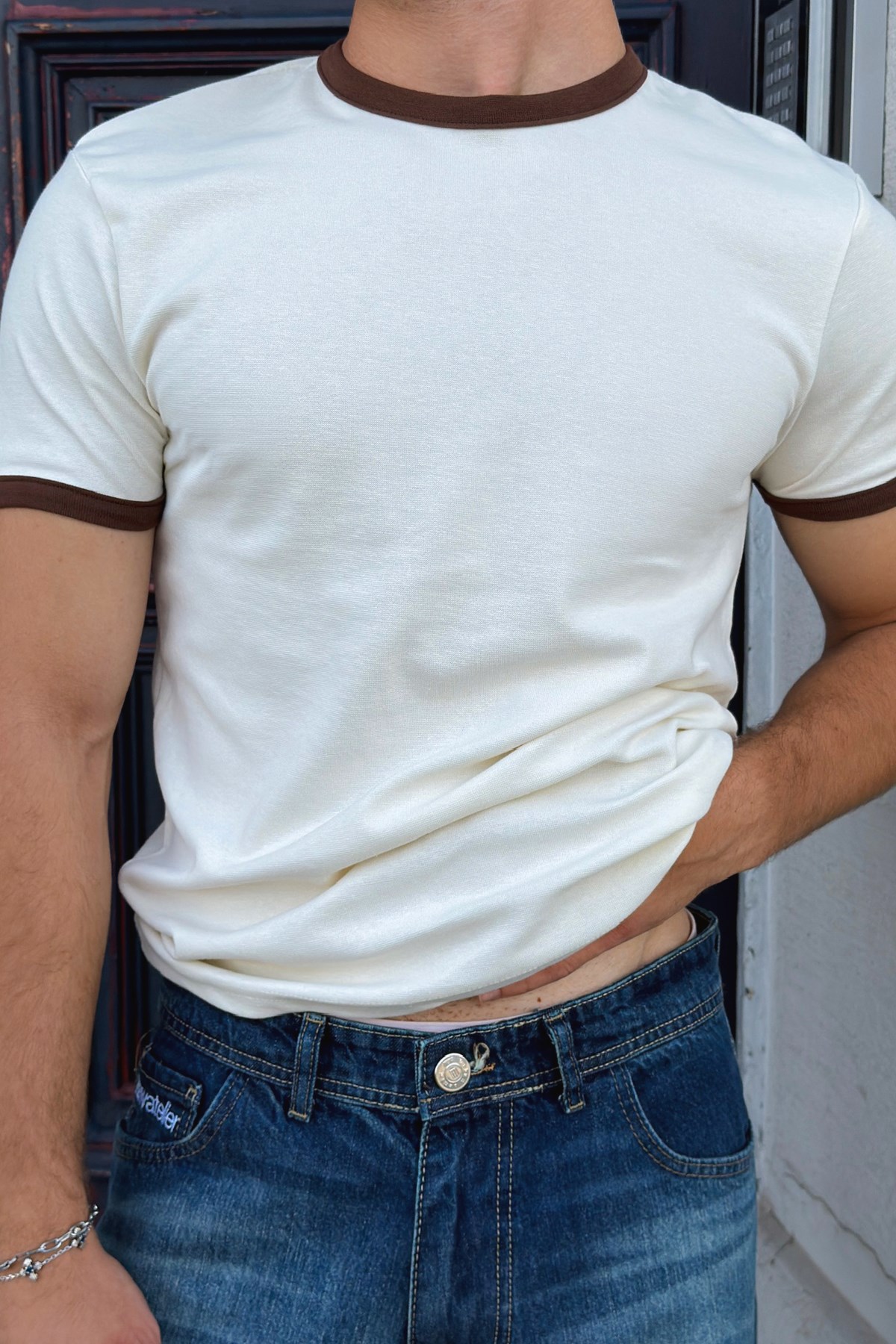 Ecru Brown Ringer Tee