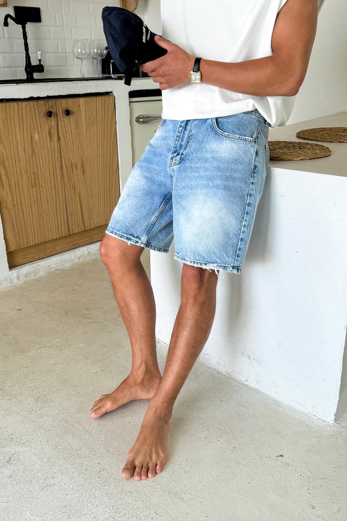 Açık Mavi Basic Kot Şort