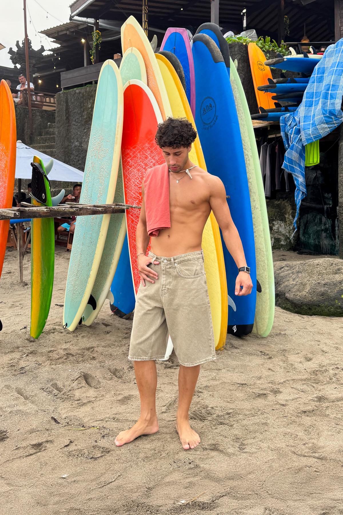 Basic Kot Şort Açık Kahve