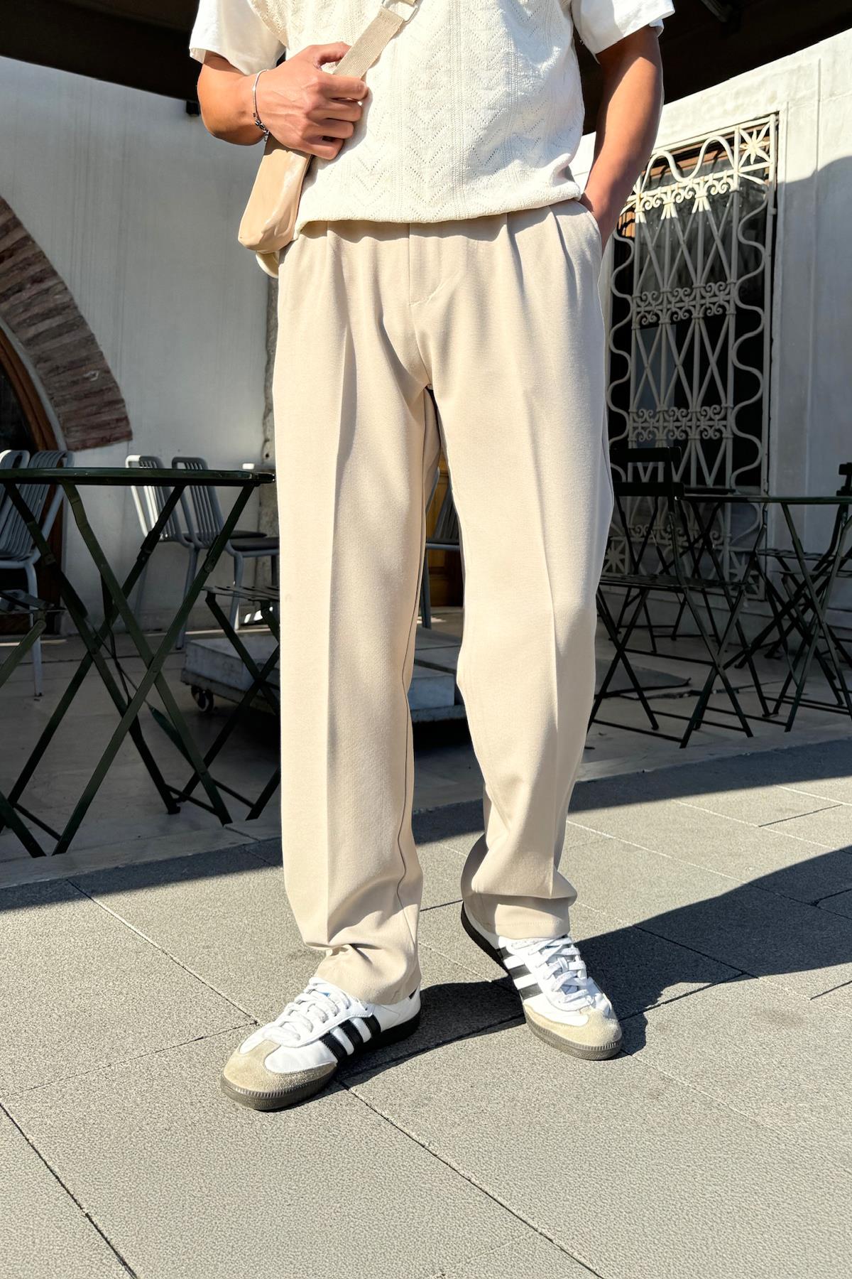 Relax Fit Basic Bej Kumaş Pantolon