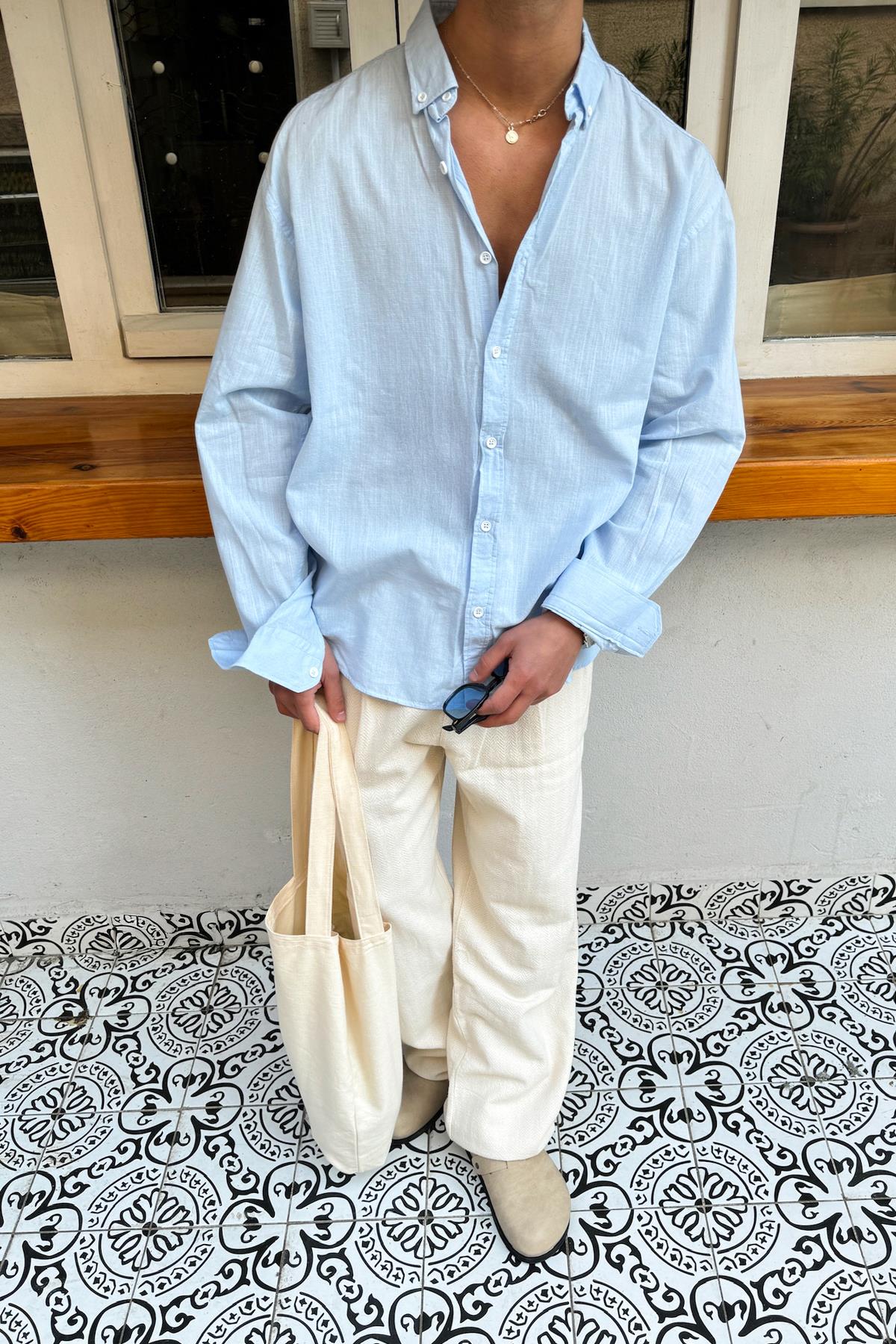 Basic Keten Gömlek Mavi