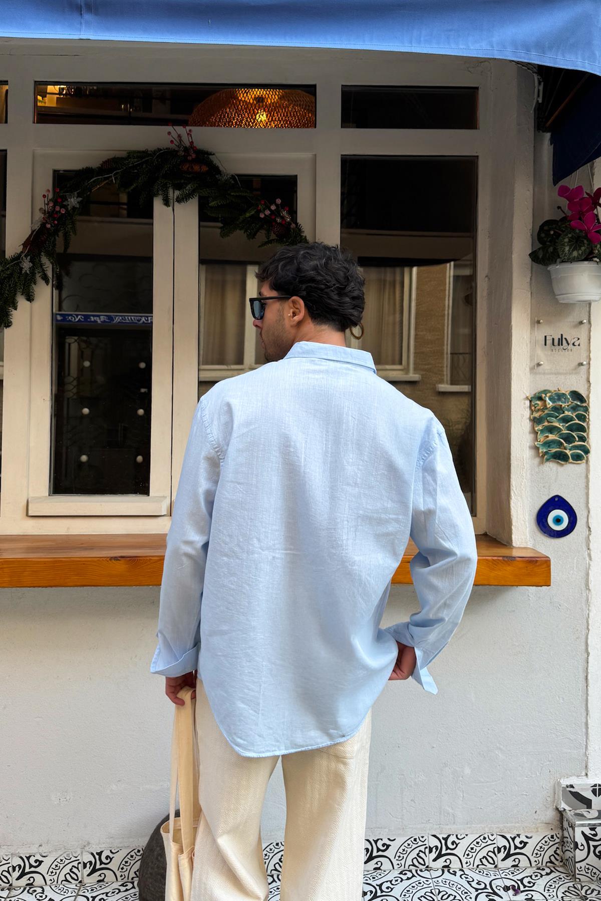 Basic Keten Gömlek Mavi