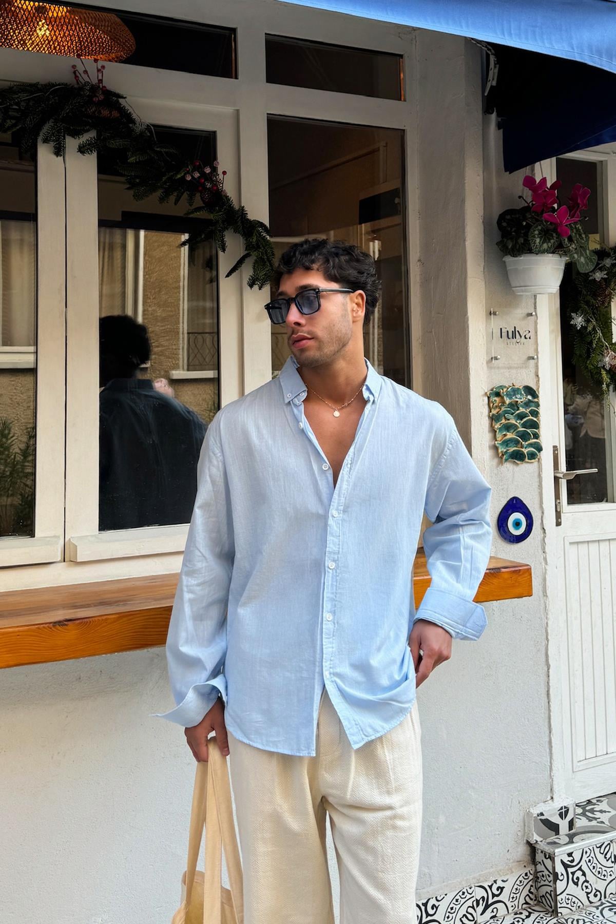 Basic Mavi Keten Gömlek