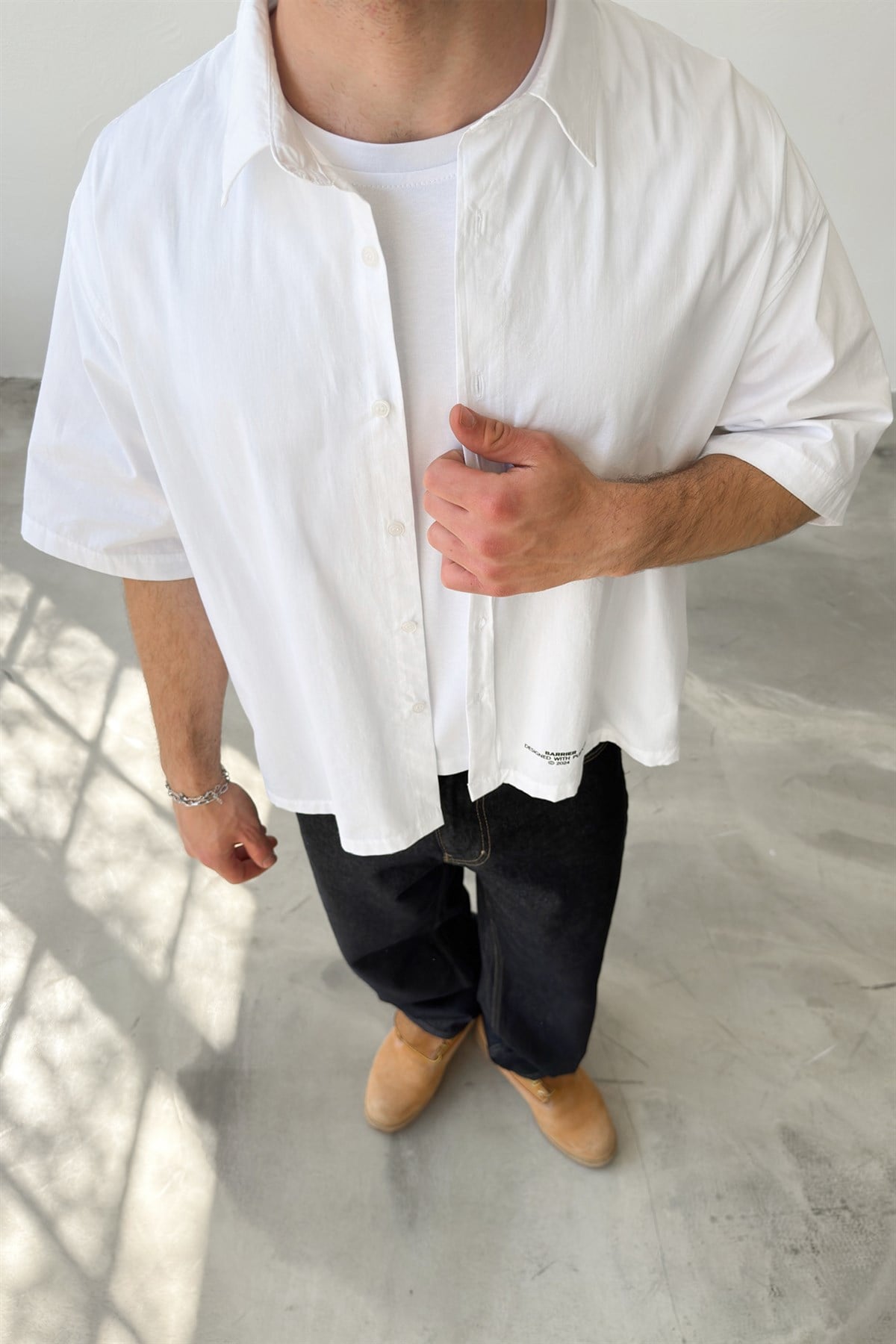 Basic Oversize Beyaz Poplin Crop Gömlek
