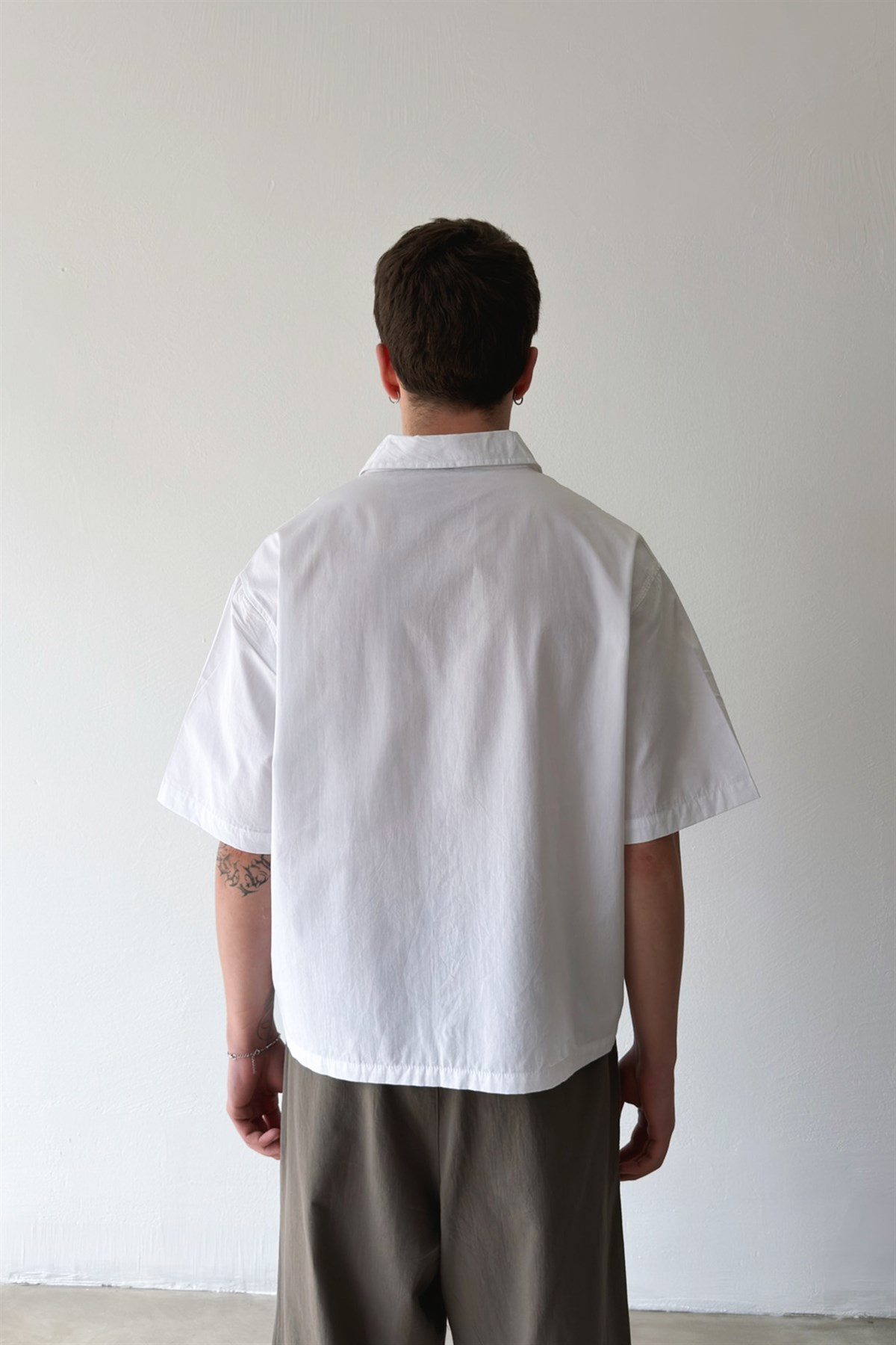 Basic Oversize Beyaz Poplin Crop Gömlek