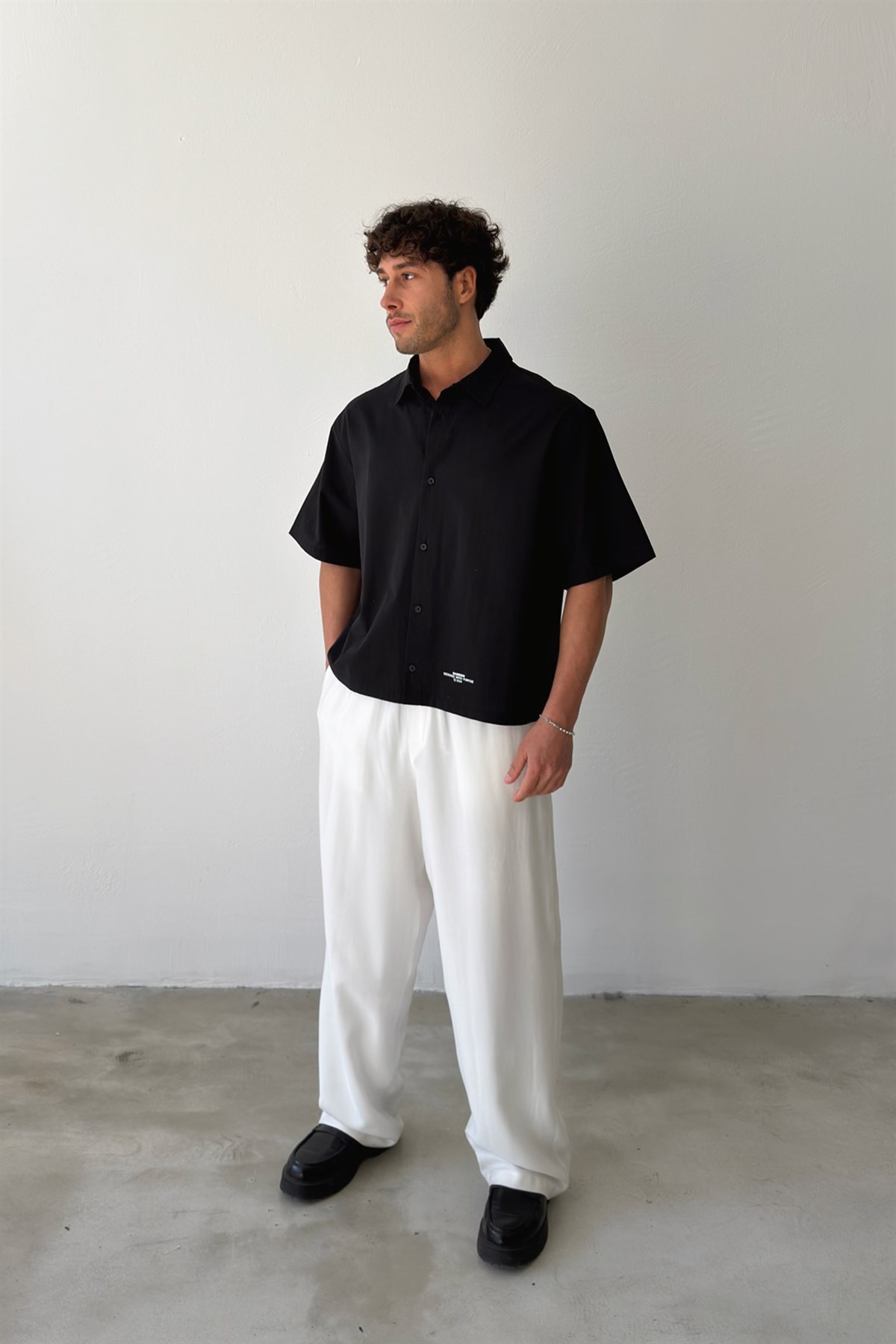 Basic Oversize Siyah Poplin Crop Gömlek