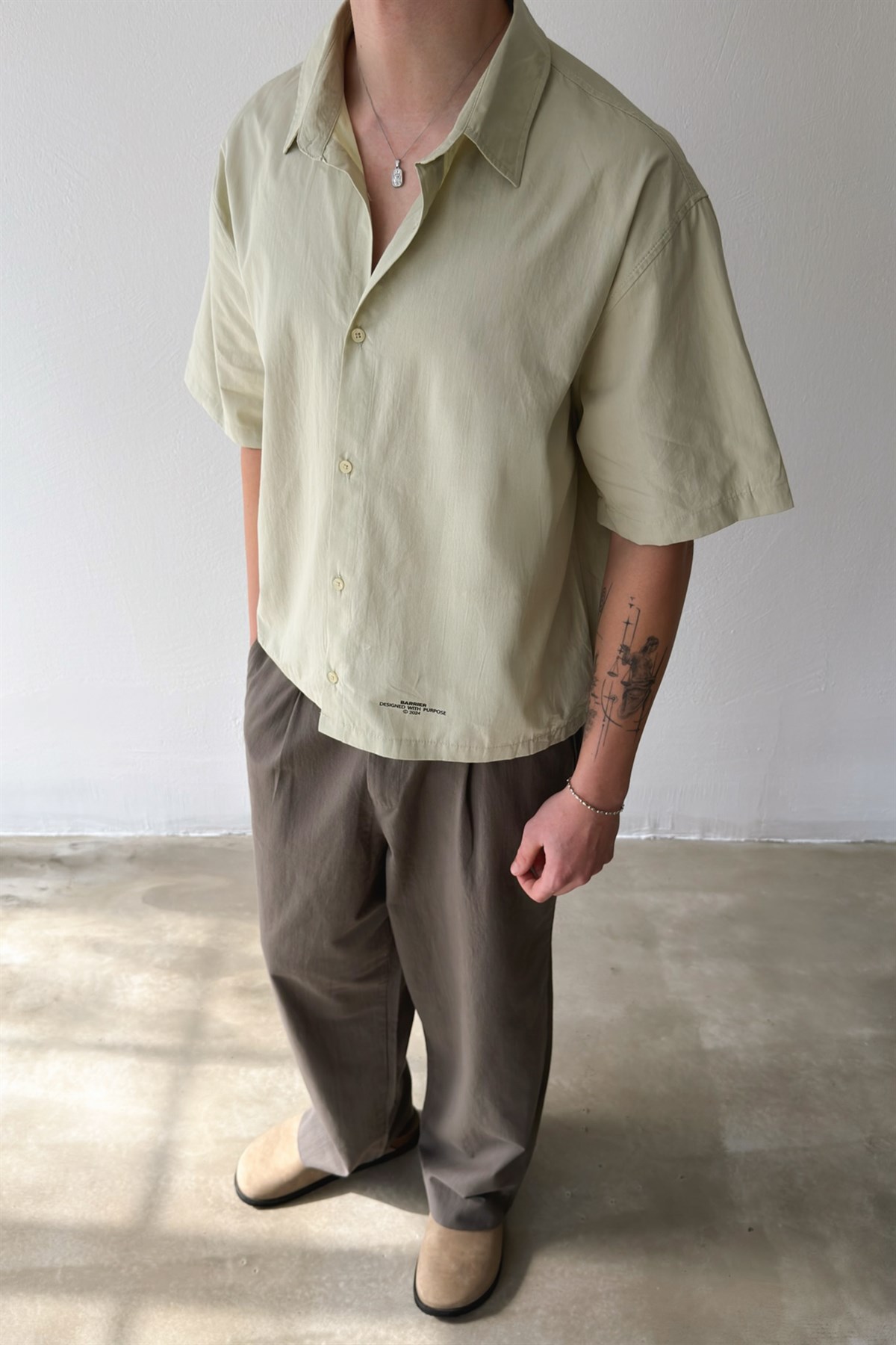 Basic Oversize Haki Poplin Crop Gömlek