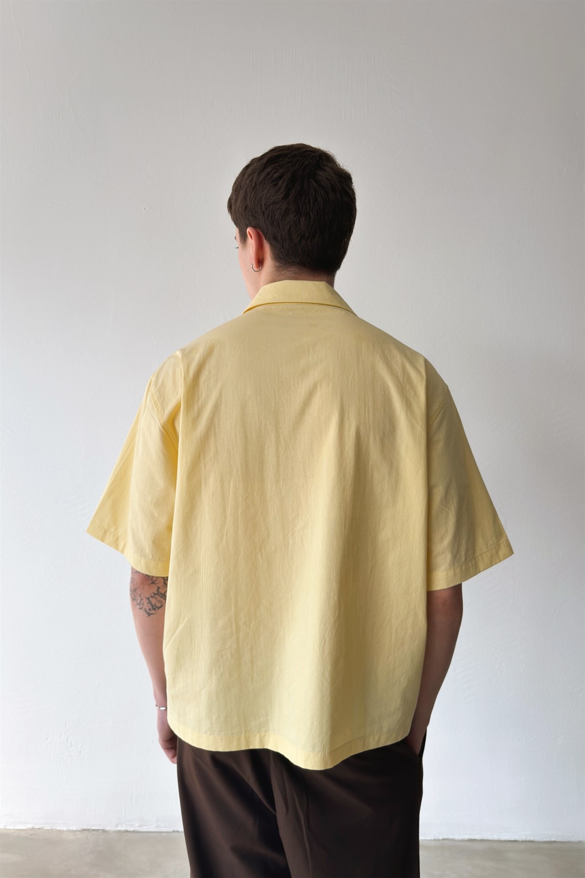 Basic Oversize Sarı Poplin Crop Gömlek