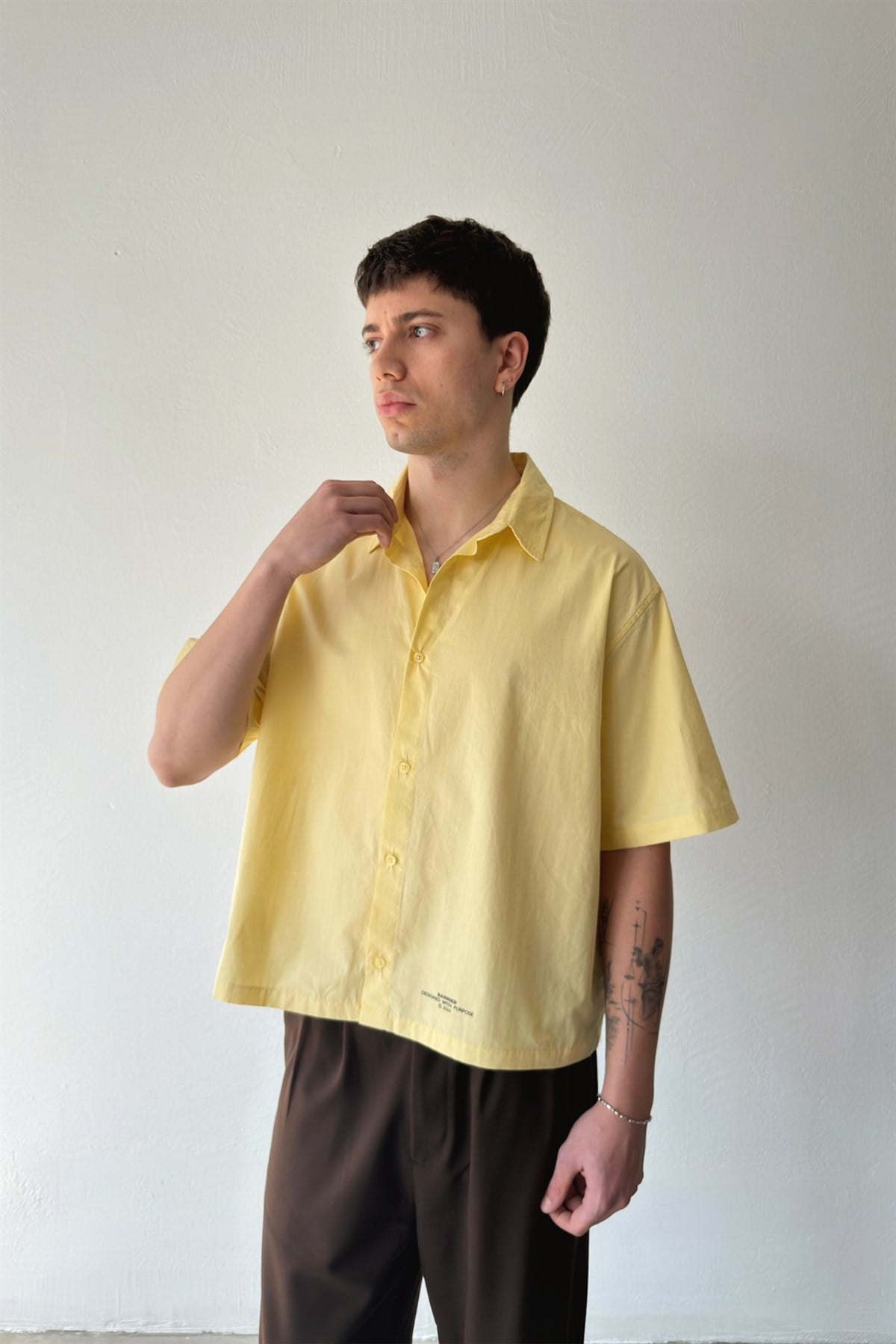 Basic Oversize Sarı Poplin Crop Gömlek
