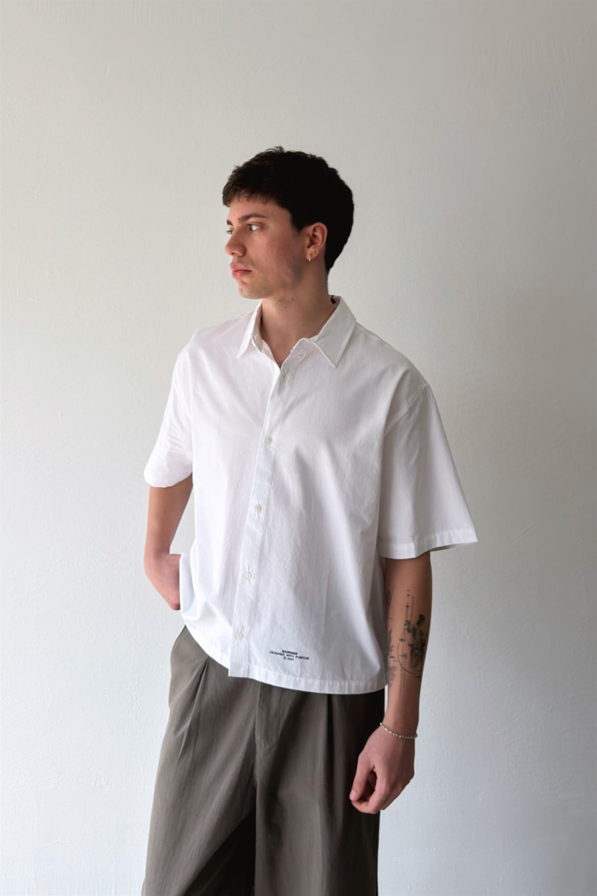 Basic Oversize Beyaz Poplin Crop Gömlek