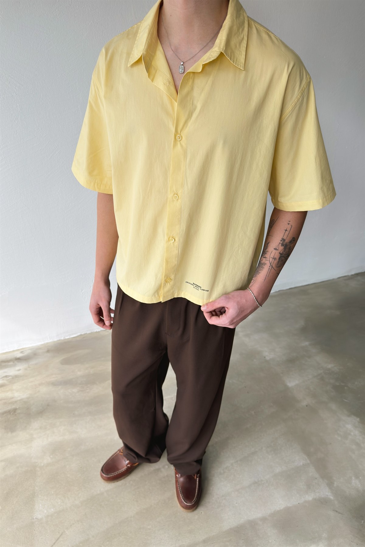 Basic Oversize Sarı Poplin Crop Gömlek