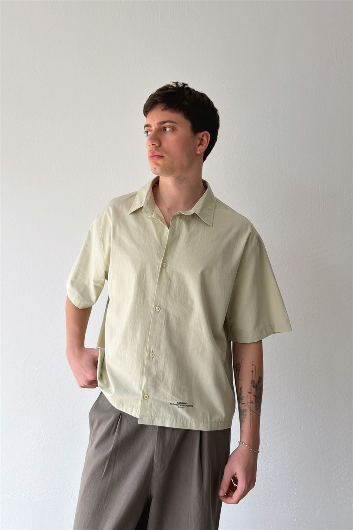 Basic Oversize Haki Poplin Crop Gömlek