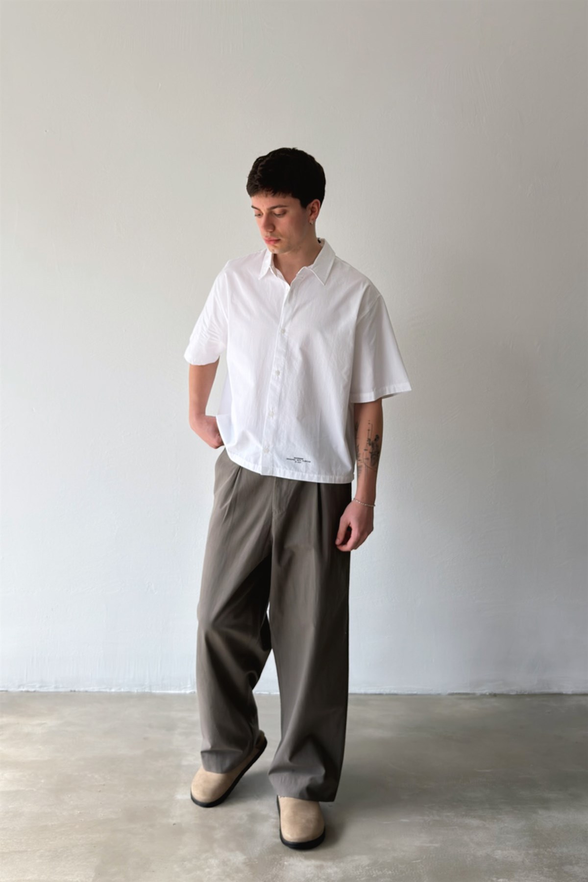 Basic Oversize Beyaz Poplin Crop Gömlek