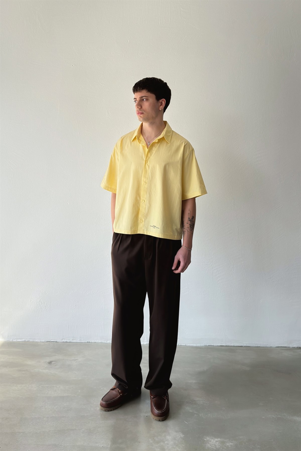 Basic Oversize Sarı Poplin Crop Gömlek