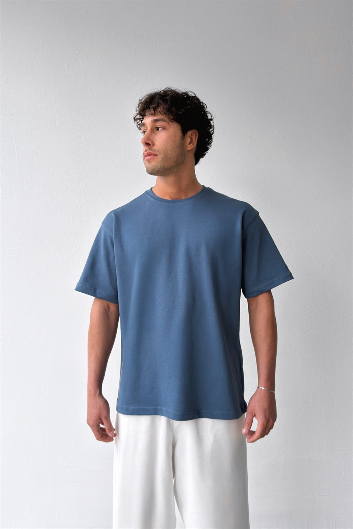 Basic Oversize Fit İndigo Tişört
