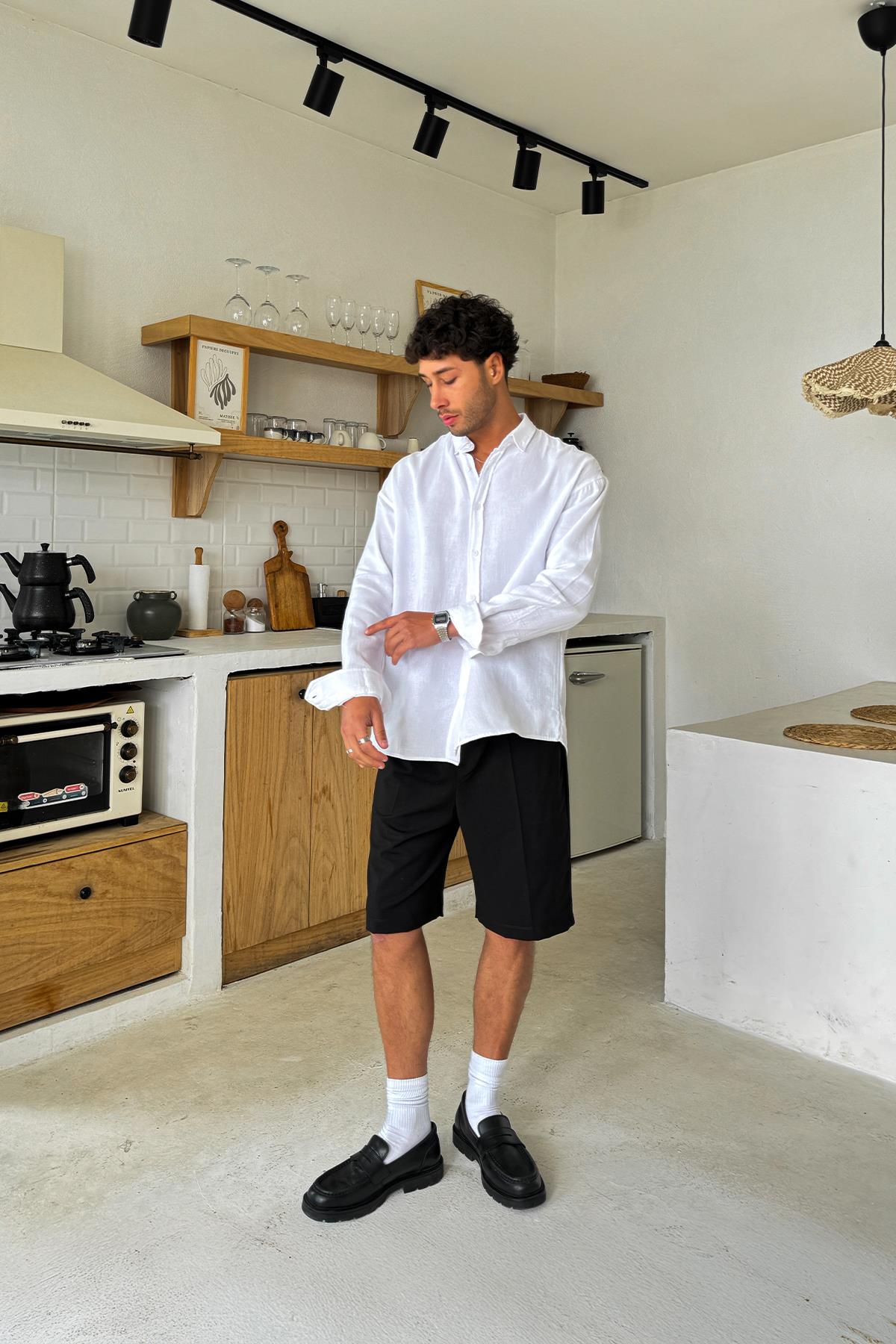 Ekru Basic Oversize Gömlek