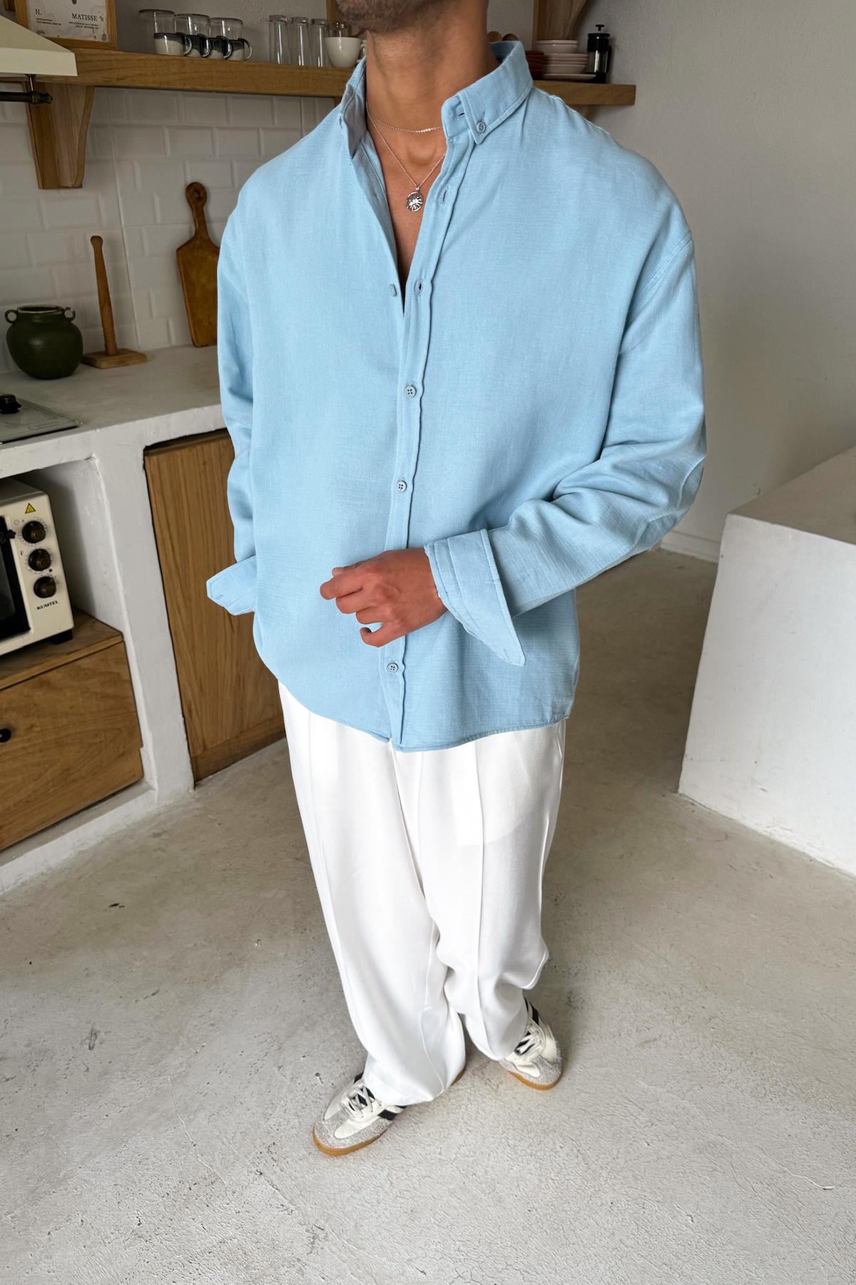 Açık Mavi Basic Oversize Gömlek