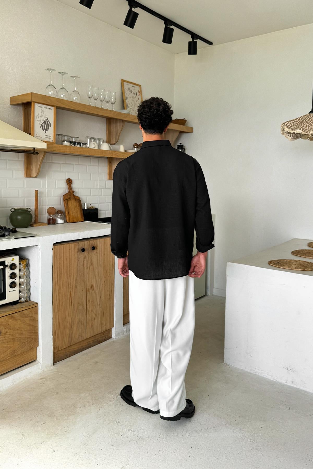 Uzun Kollu Basic Oversize Gömlek Siyah
