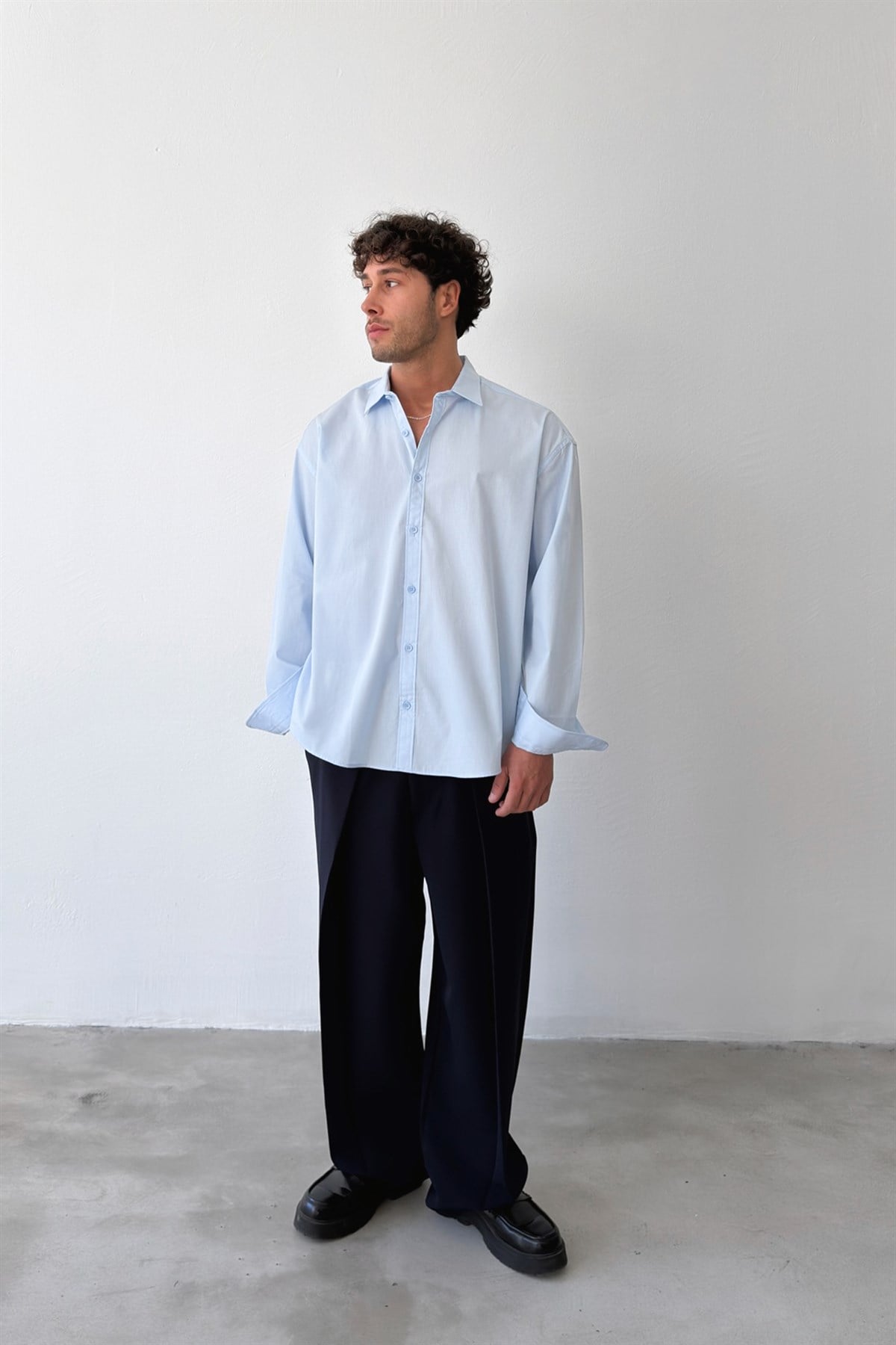 Basic Mavi Poplin Oversize Gömlek