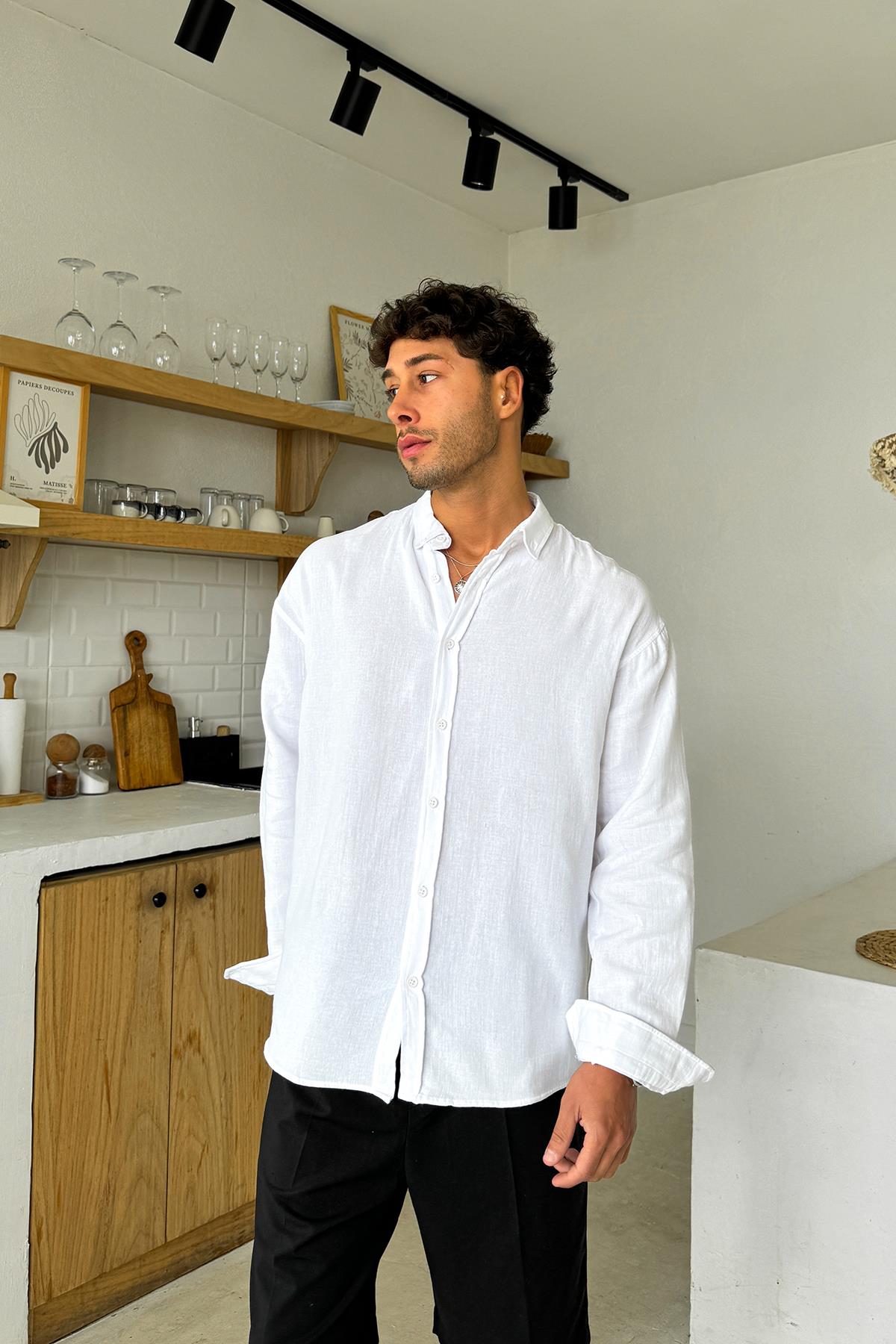 Ekru Basic Oversize Gömlek