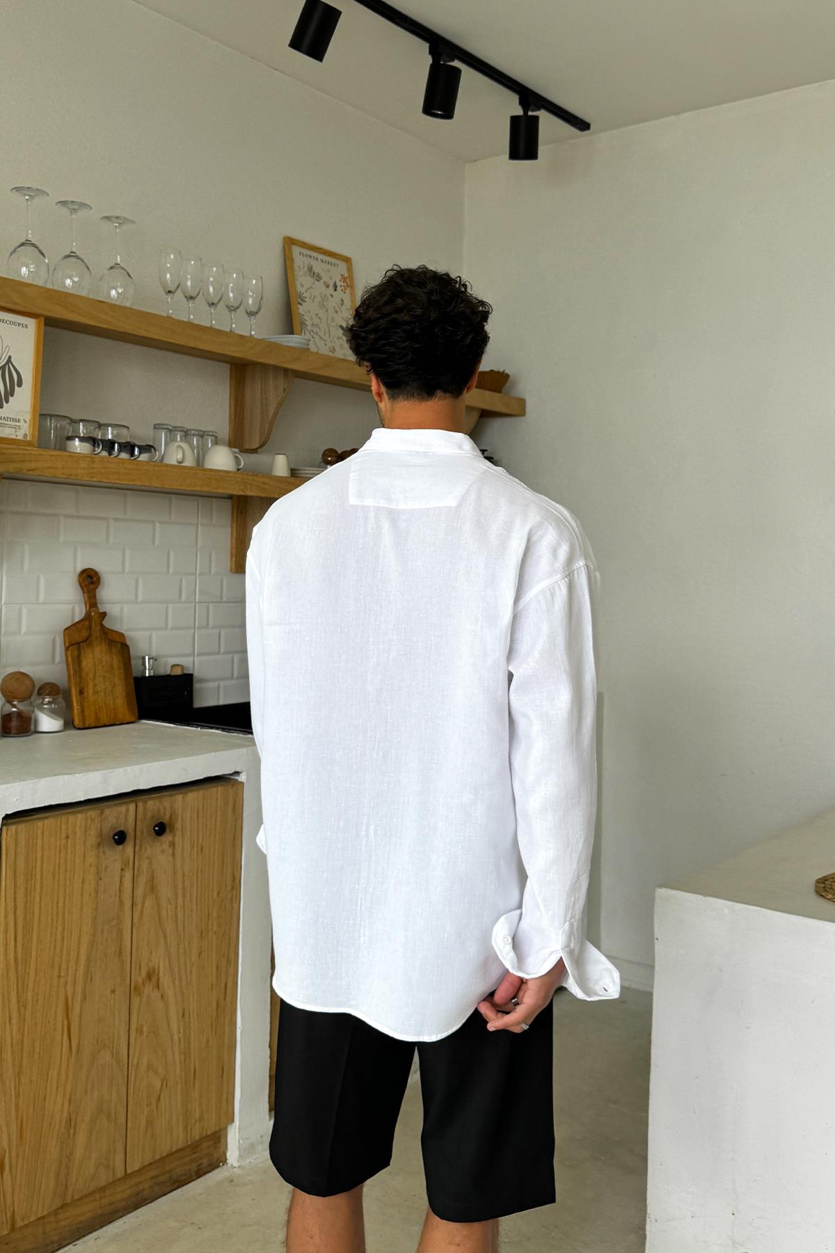 Ekru Basic Oversize Gömlek