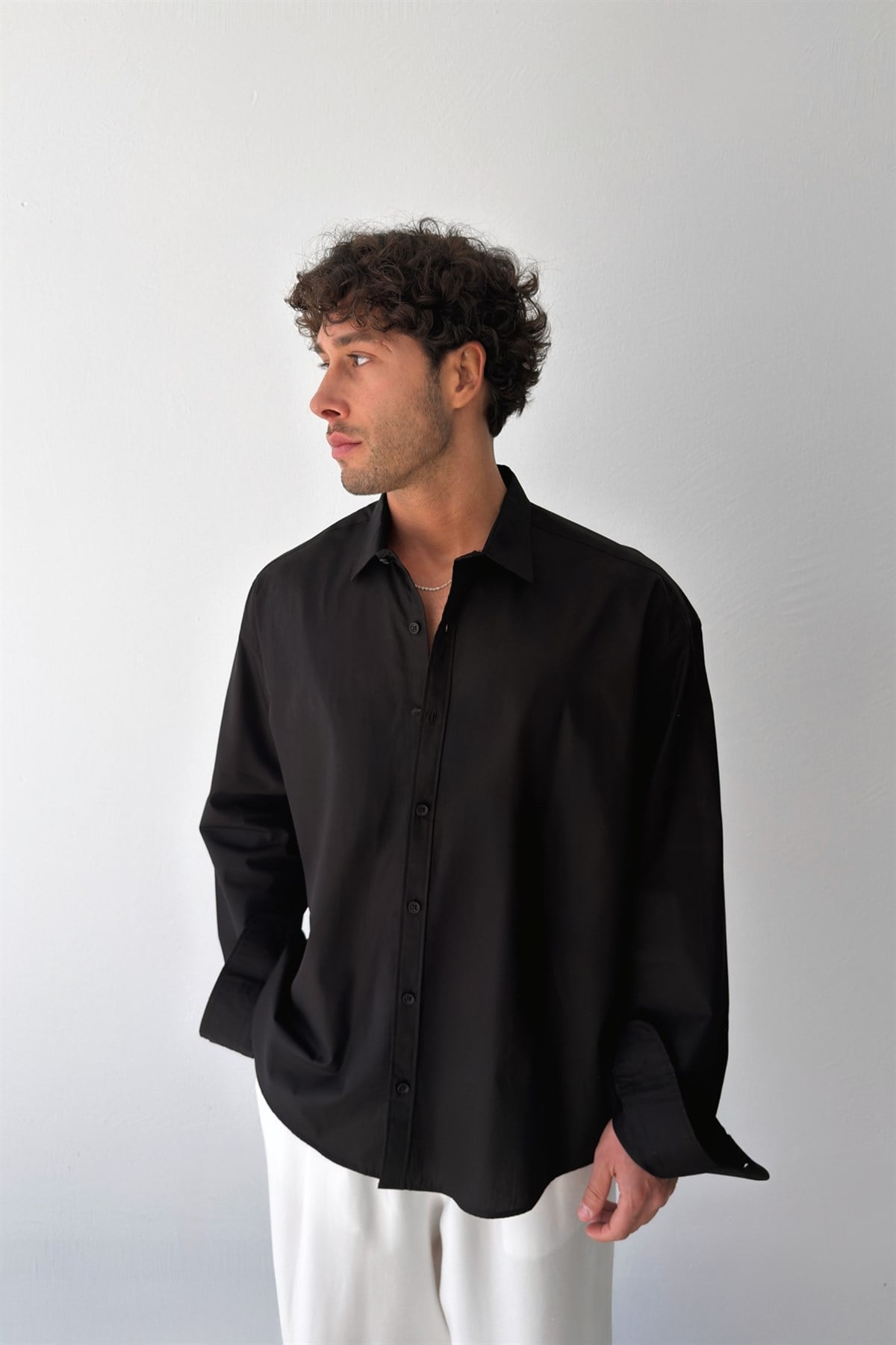 Basic Siyah Poplin Oversize Gömlek