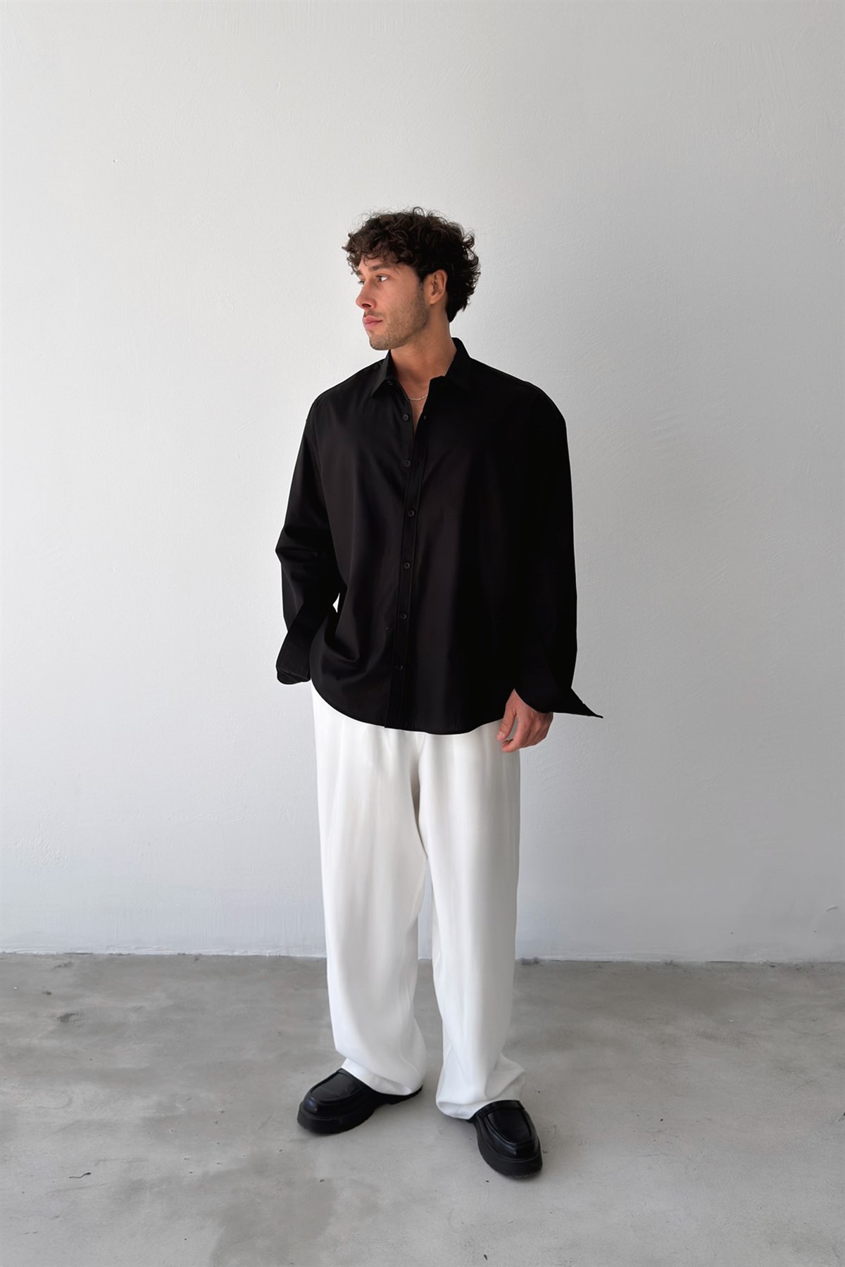 Basic Siyah Poplin Oversize Gömlek