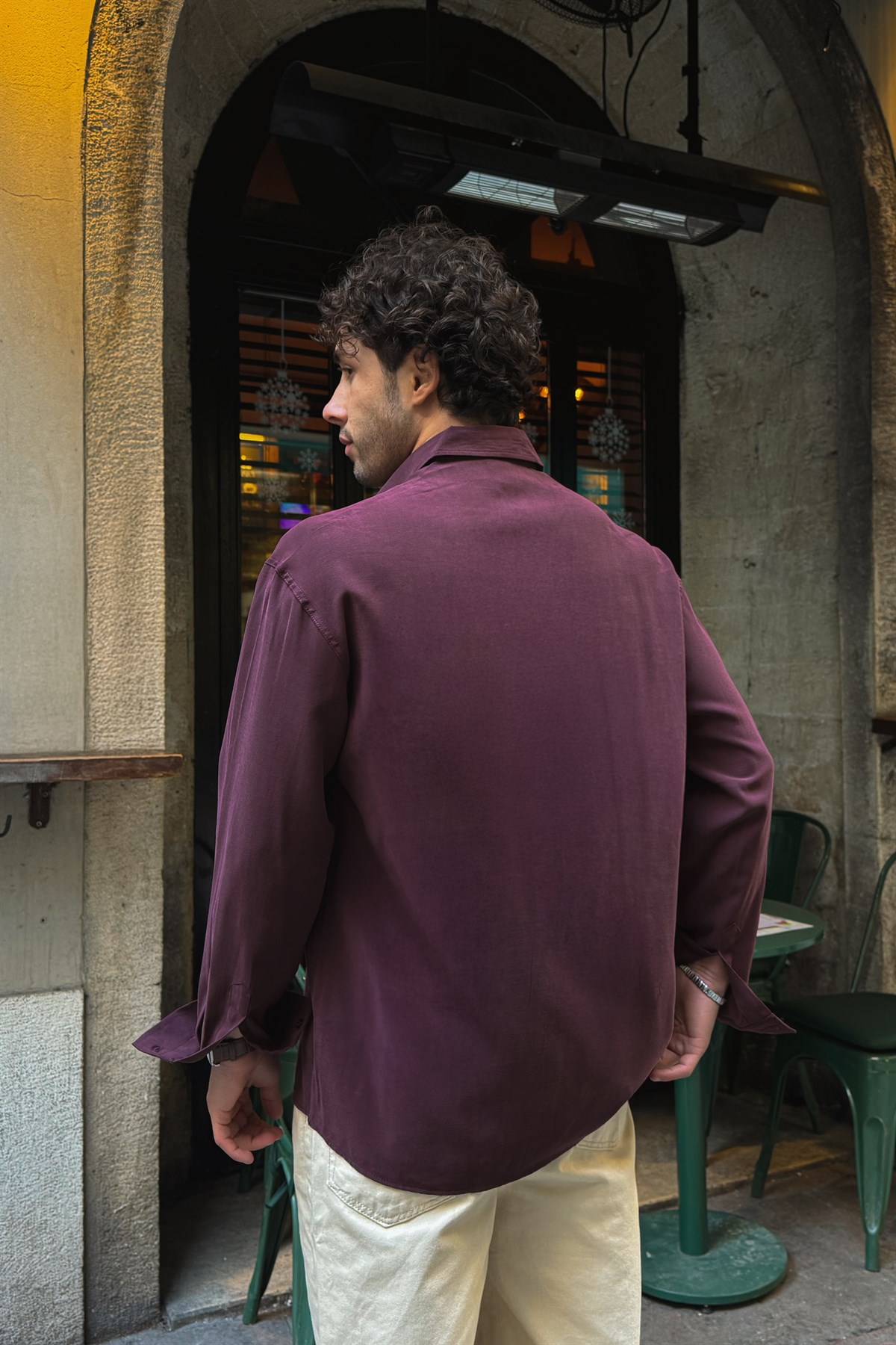 Basic Tensel Kumaş Bordo Oversize Gömlek