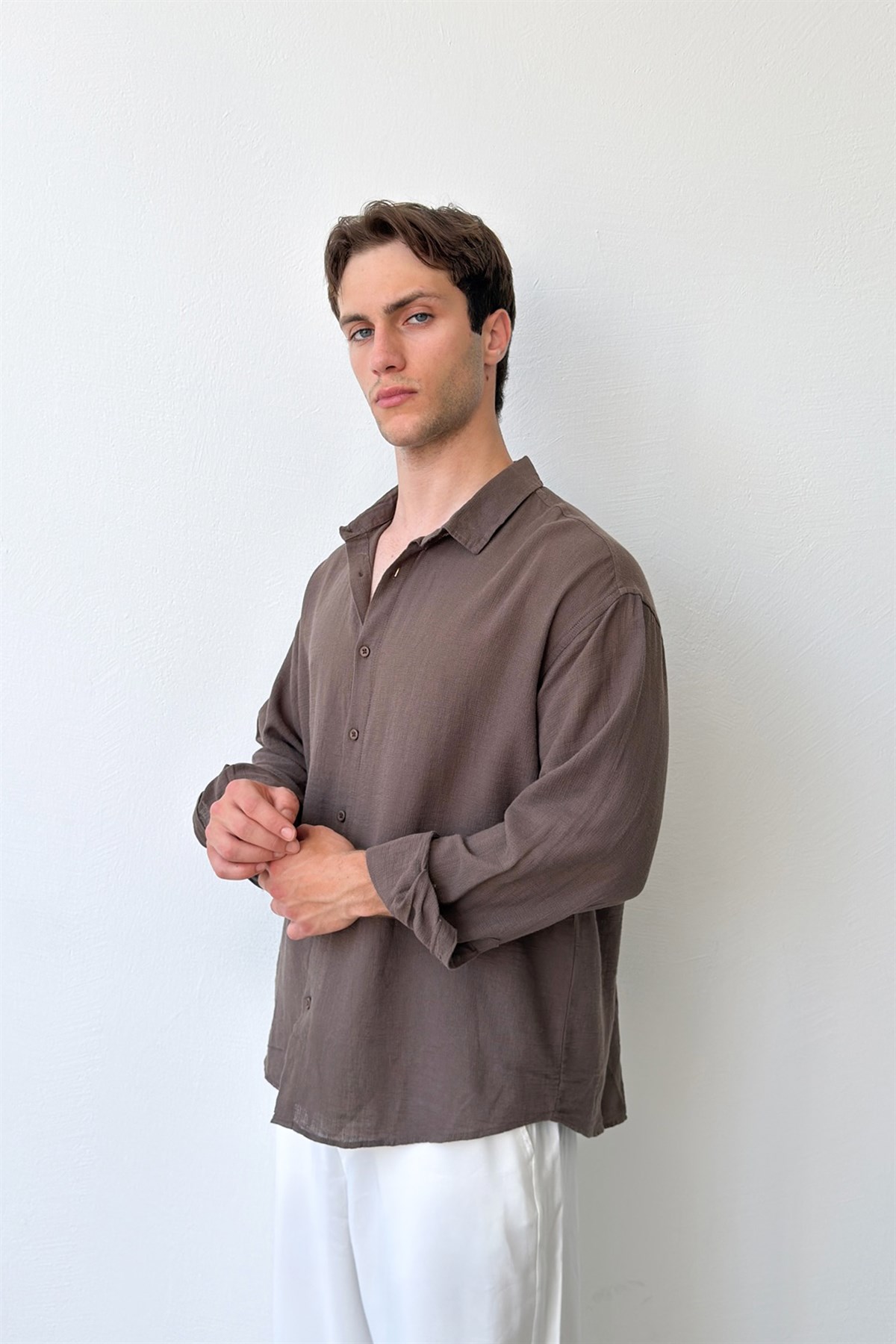 Basic Oversize Keten Gömlek