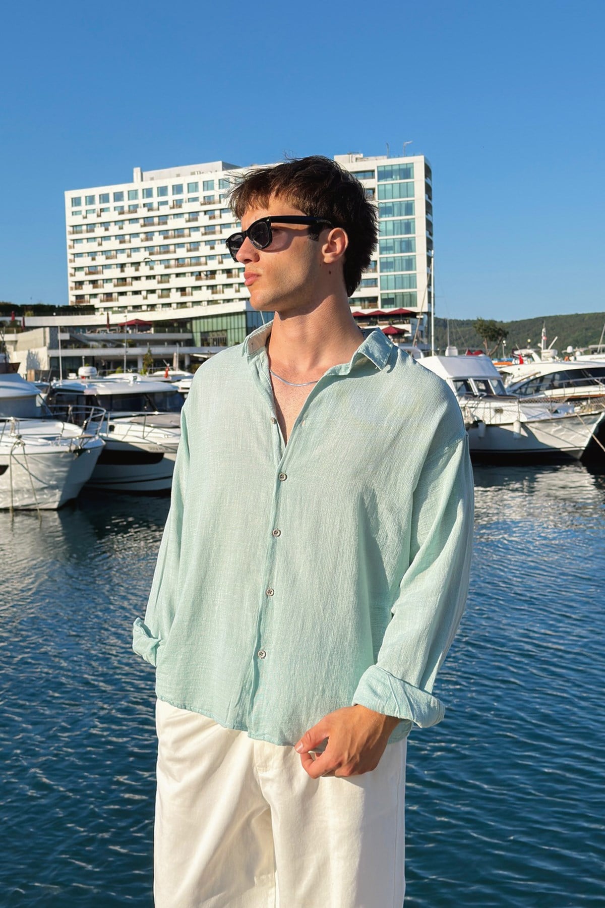Basic Oversize Keten Gömlek