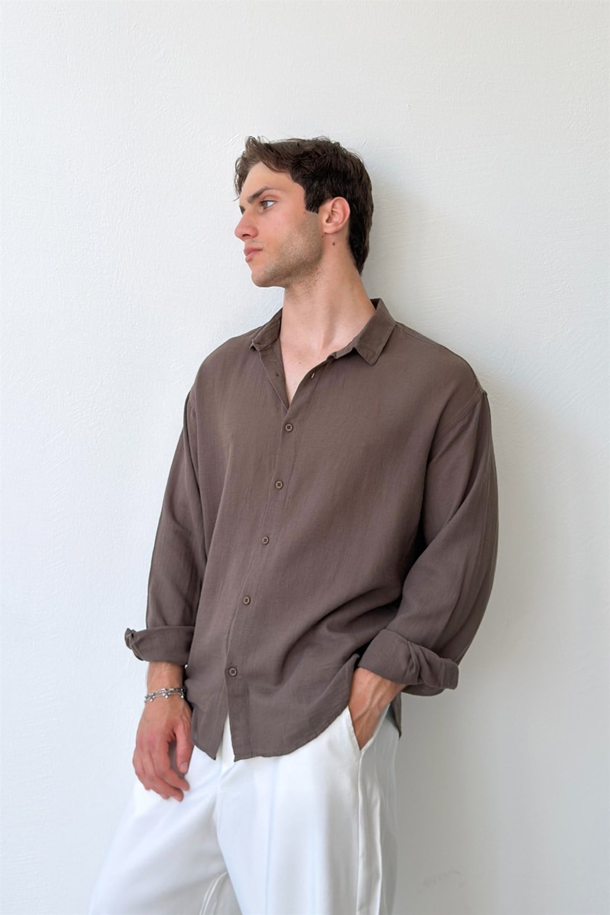Basic Oversize Keten Gömlek
