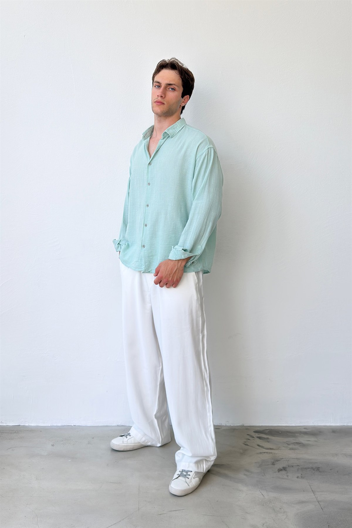 Basic Oversize Keten Gömlek