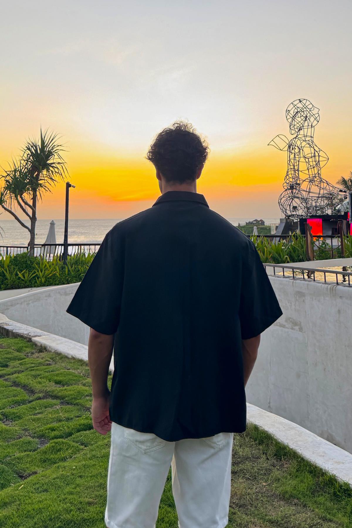 Basic Oversize Kısa Kol Gömlek Siyah
