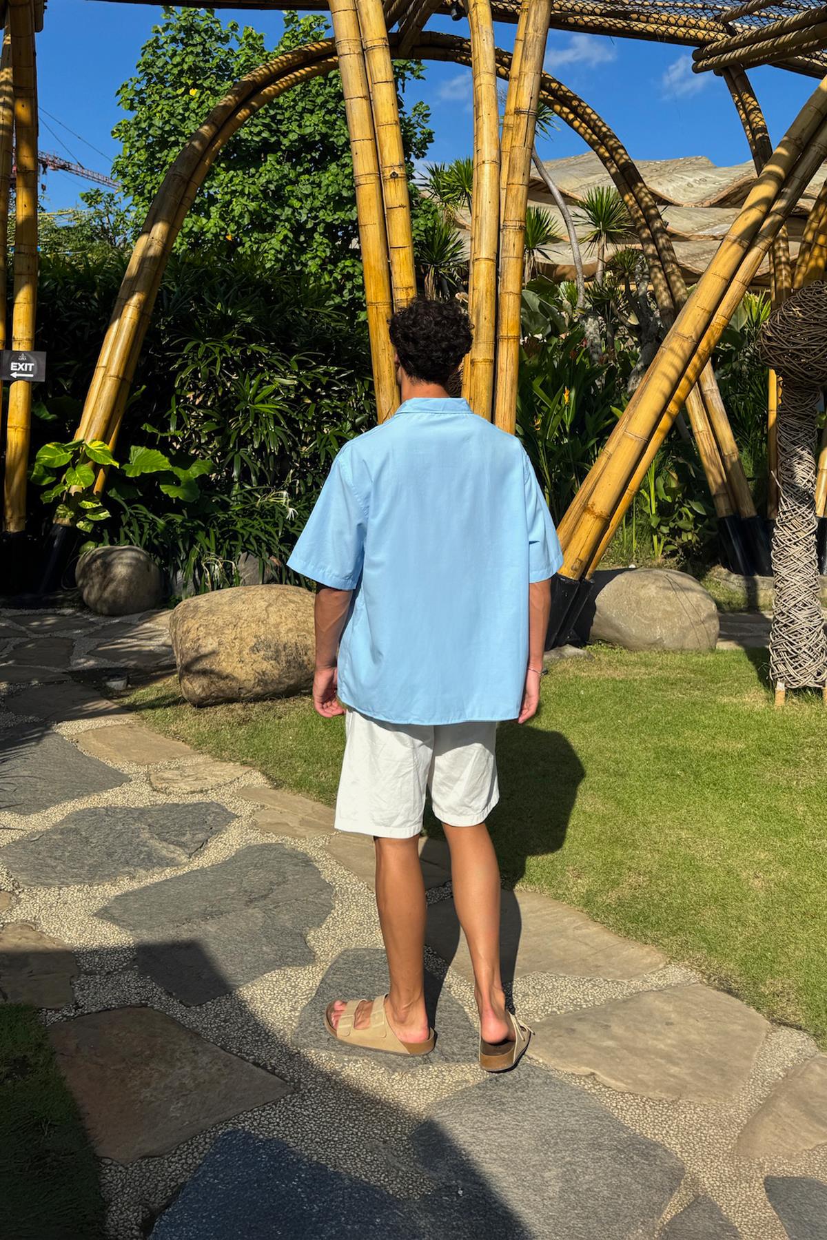 Basic Oversize Kısa Kol Gömlek Mavi