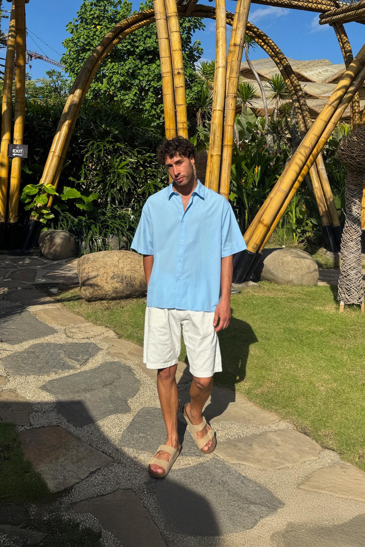 Basic Oversize Kısa Kol Gömlek Mavi