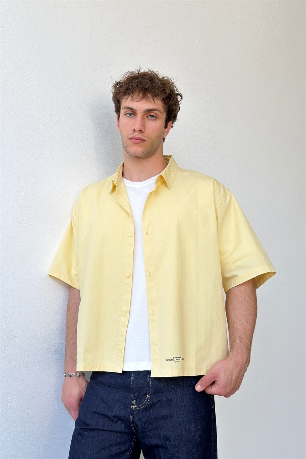Basic Oversize Sarı Poplin Crop Gömlek