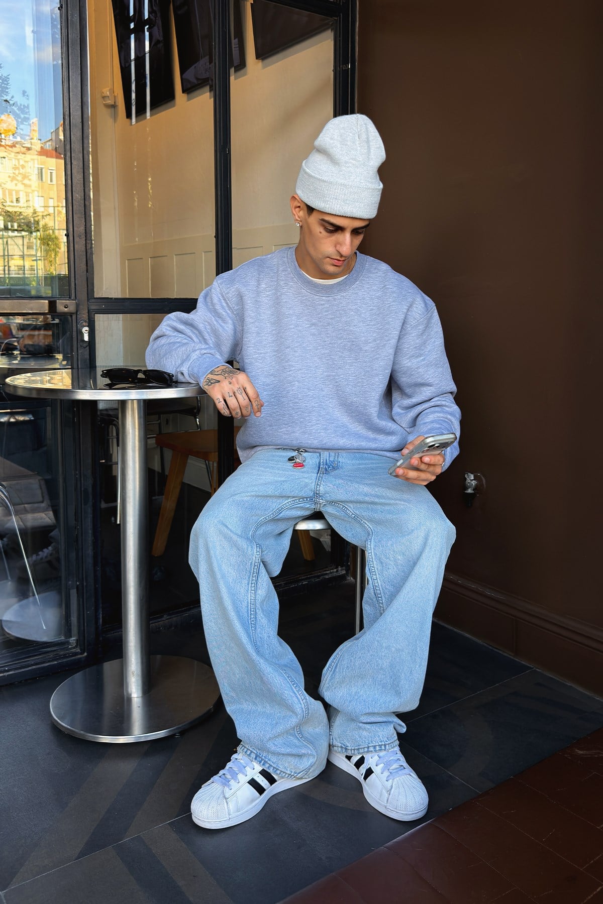 Puffer Melange Grey Boxy Fit Sweat