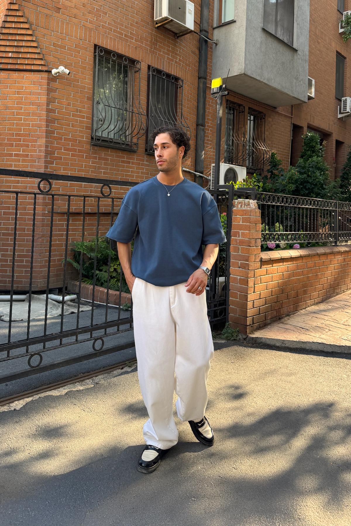 Basic İndigo Oversize Tişört