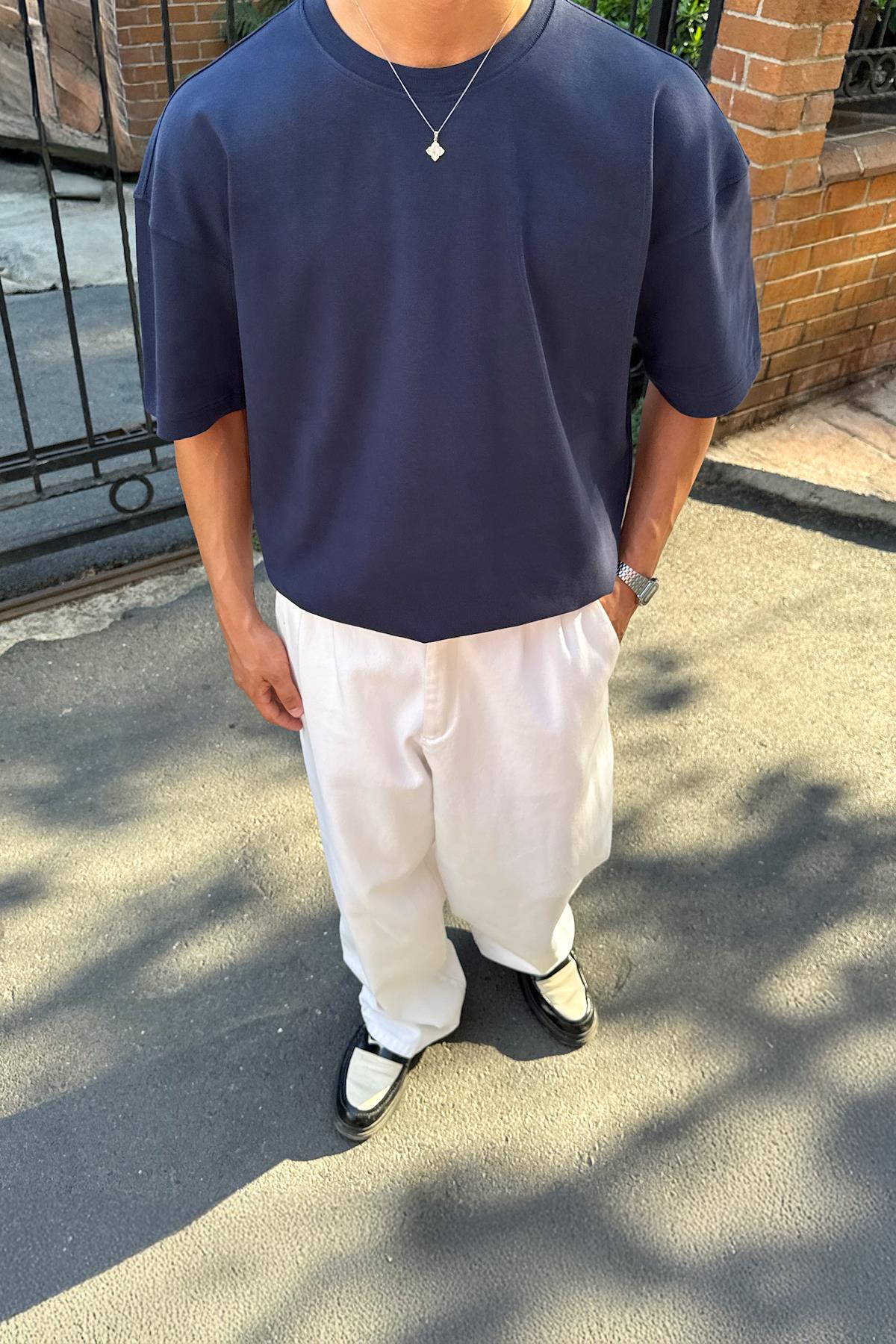 Basic Lacivert Oversize Tişört