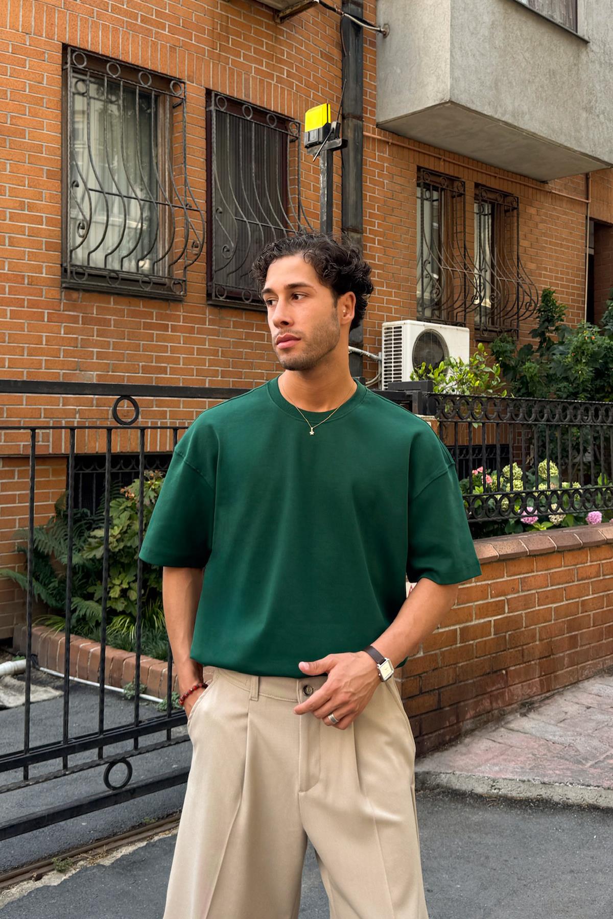 Basic Yeşil Oversize Tişört