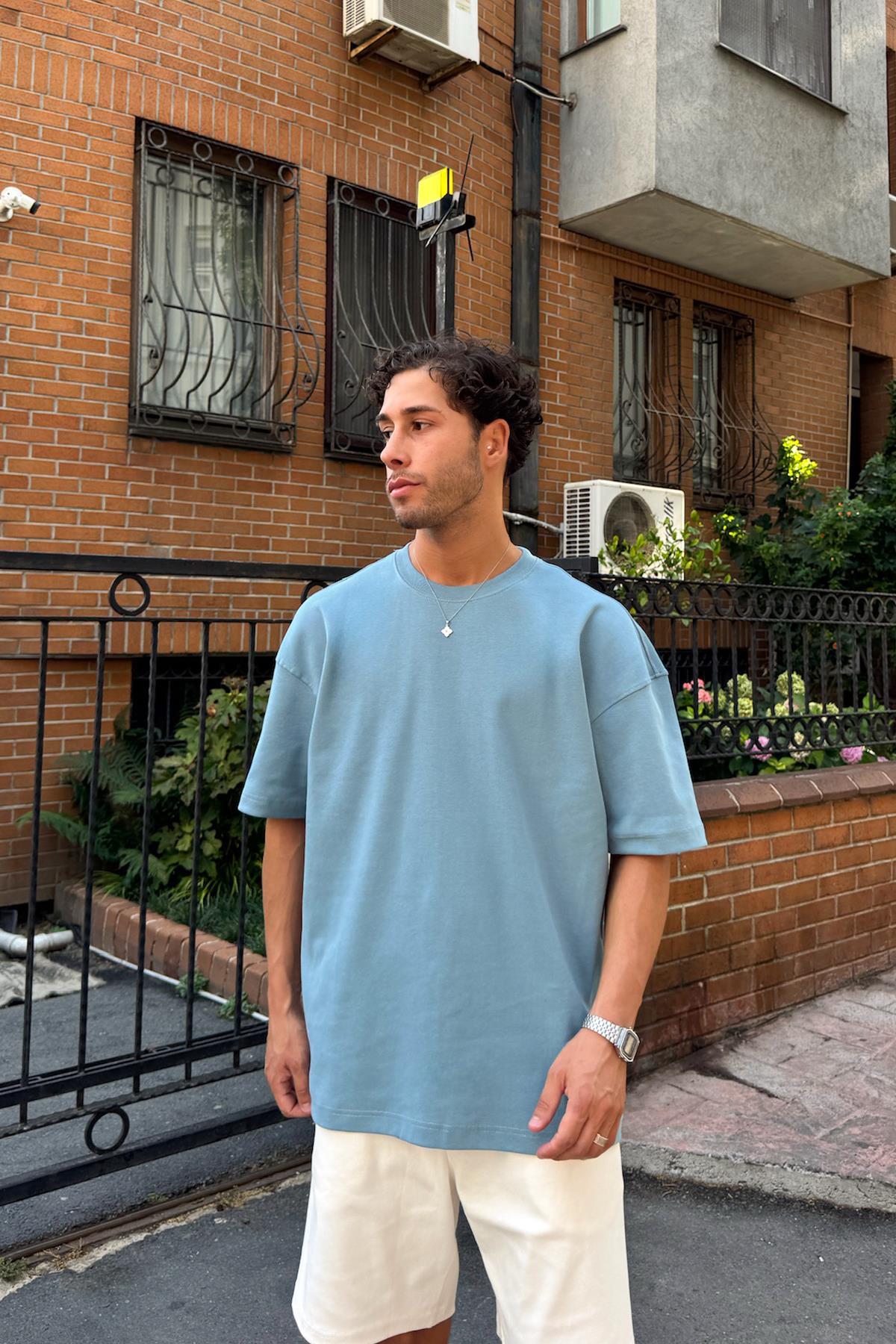 Basic Mavi Oversize Tişört
