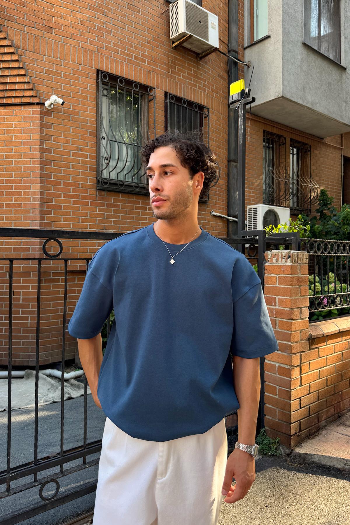 Basic İndigo Oversize Tişört