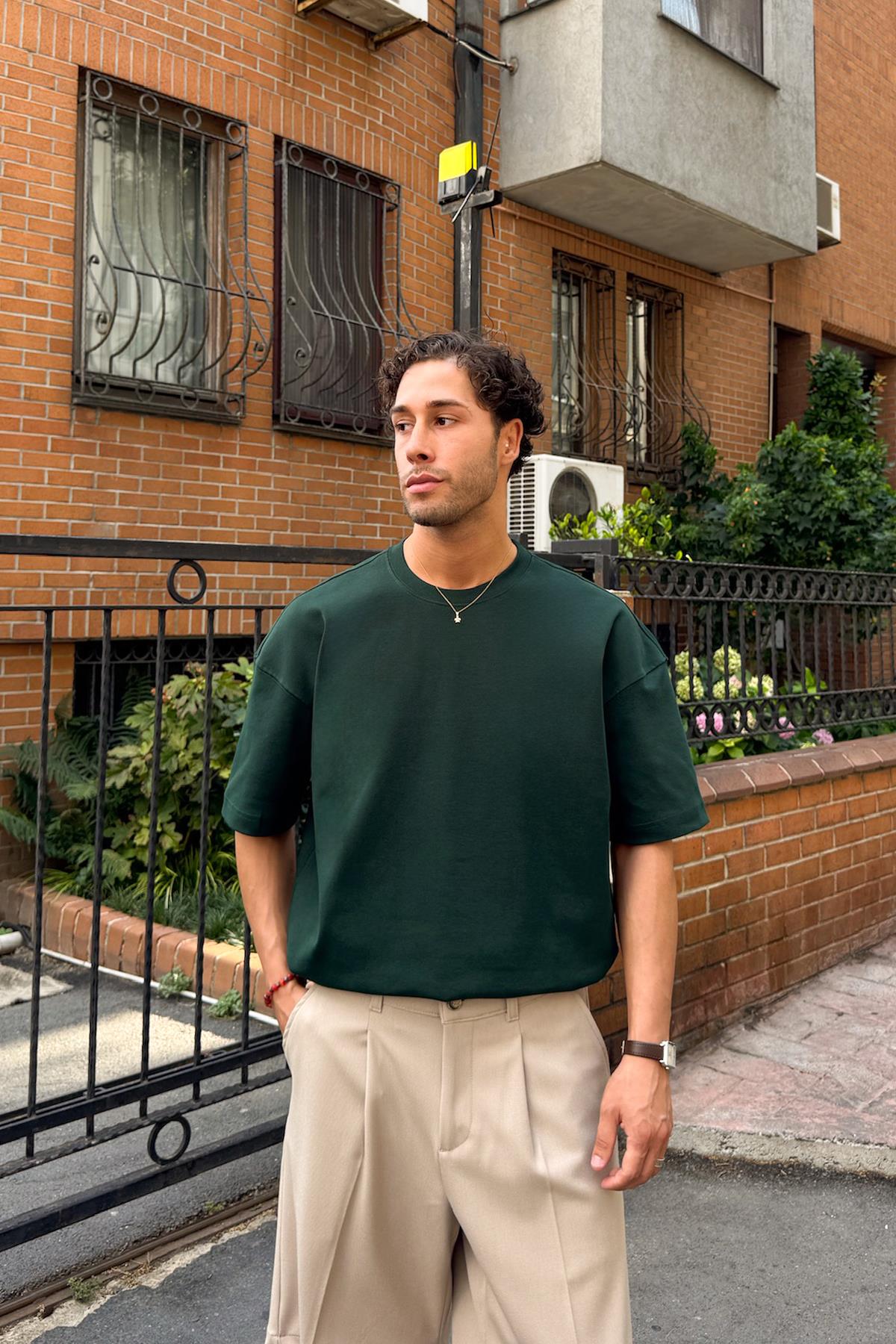 Basic Petrol Yeşili Oversize Tişört