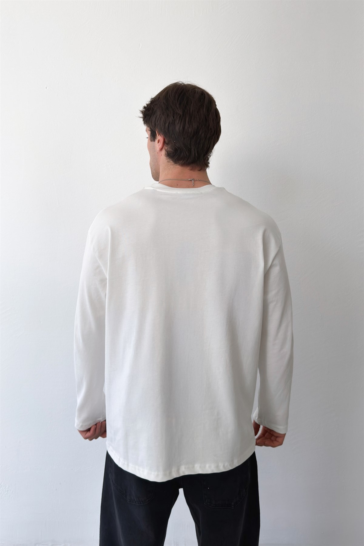 Basic Oversize Uzun Kol Tişört Ekru