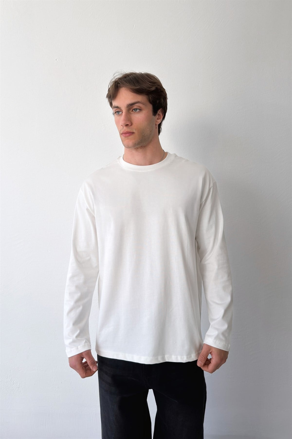 Basic Oversize Uzun Kol Tişört Ekru