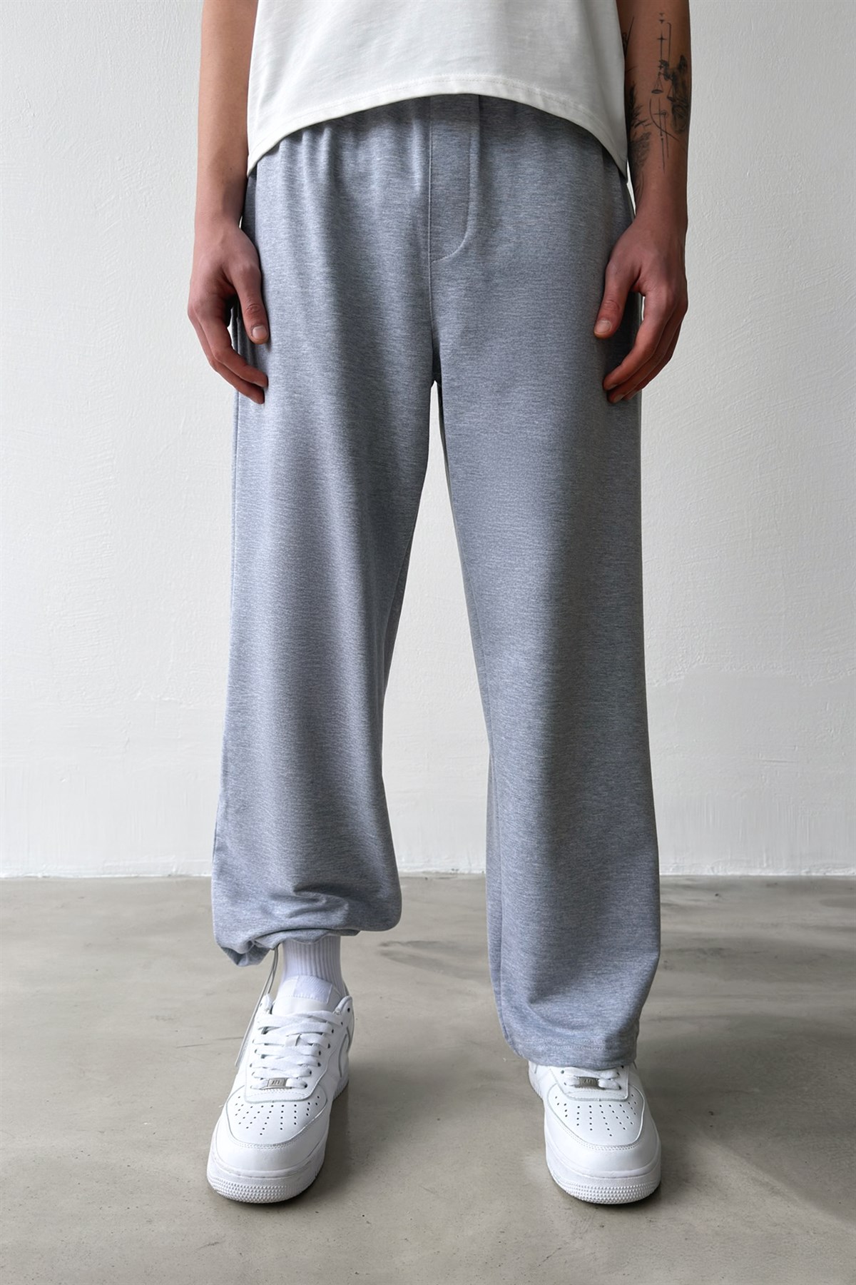 Basic Paça Stoper Gri Melanj Eşofman Altı