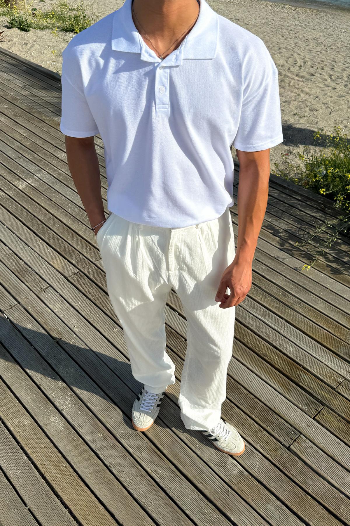 Basic Polo Yaka Tişört Beyaz